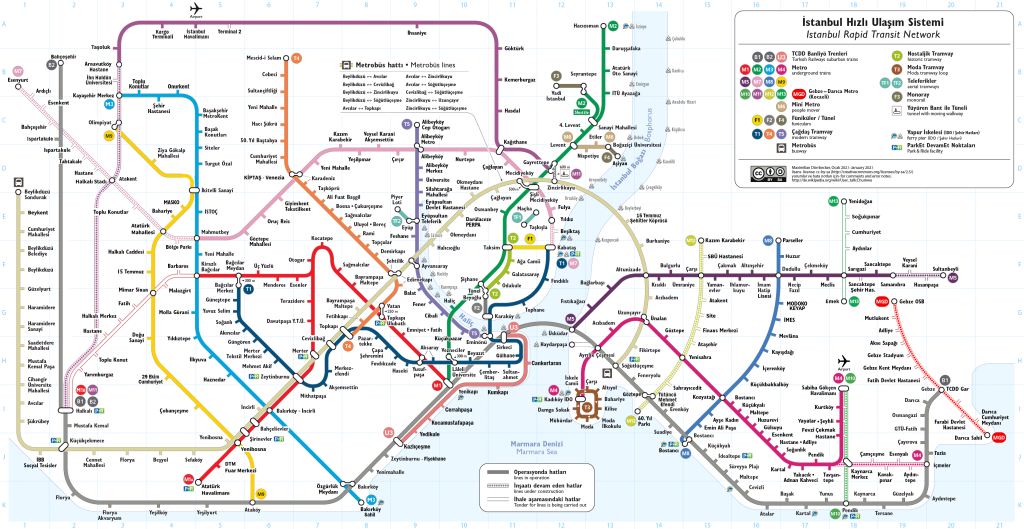 Map of Istanbul public transportation network